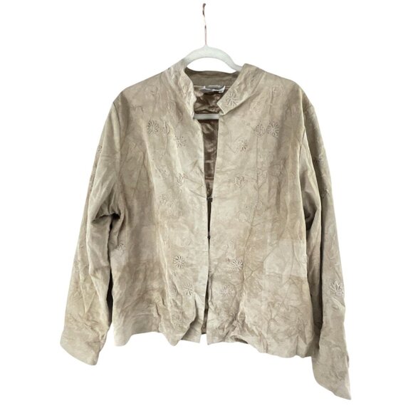 Coldwater Creek Tan Boho Western Embroidered 100% Leather Jacket XL Flower Detai - Picture 11 of 11